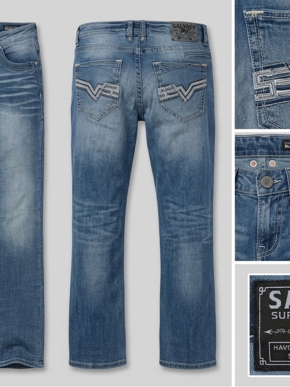 Salvage Men's Faded Blue Bootcut Jeans